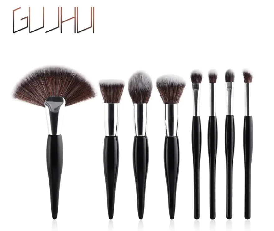8-Piece Professional Makeup Brush Kit: Black & Silver Edition