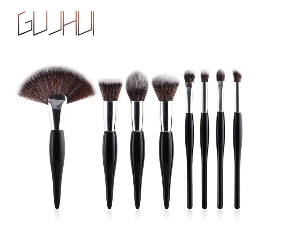 8-Piece Professional Makeup Brush Kit: Black & Silver Edition